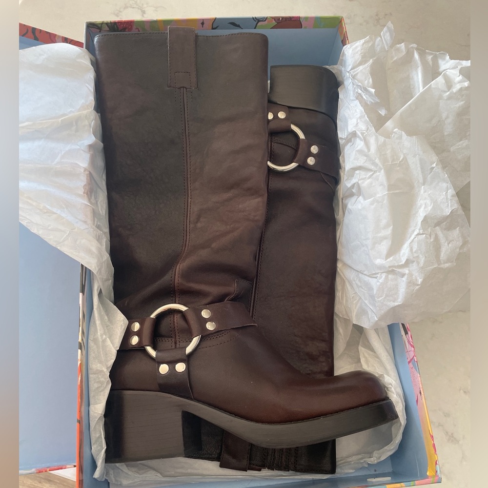 Jeffery Campbell REFLECTN Harness Brown Leather Moto Boots - Picture 2 of 16